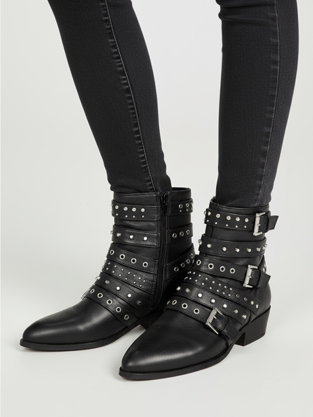 Fergalicious Black Studded Multi-Buckle Ankle Boots